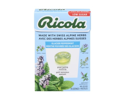 Ricola Box Glacier Peppermint, Low Sugar Naturally Delicious Throat Refreshment & Relief - 18.0 EA
