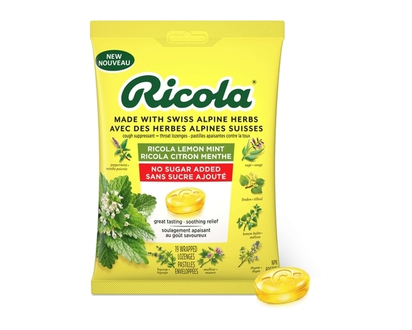 Ricola Lemon Mint No Sugar Added Throat Drops, 19 Lozanges - 19.0 EA