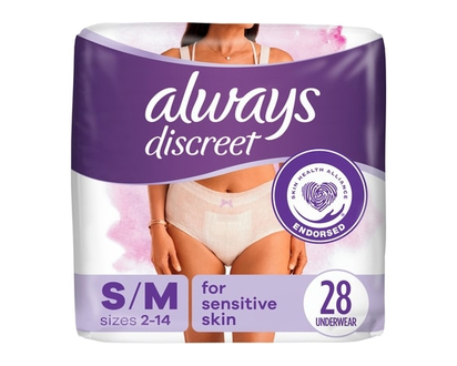Always Sensitive Skin Underwear, Four Times Skin Protection, Dermatologically Tested, Fragrance-Free, Maximum Absorbency, 28 CT S/M - 28.0 EA
