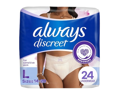 Always Sensitive Skin Underwear, Four Times Skin Protection, Dermatologically Tested, Fragrance-Free, Maximum Absorbency, 24 CT L - 24.0 EA