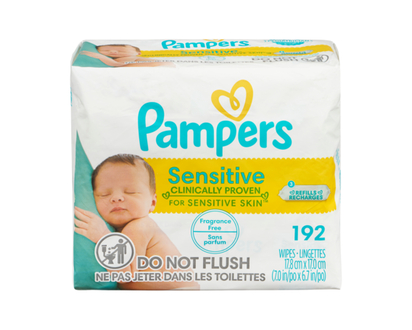Pampers Lingettes pour bébés non parfumées Pampers Sensitive, 3X emballages de recharges (boîte non incluse), 192 lingettes - 192.0 EA