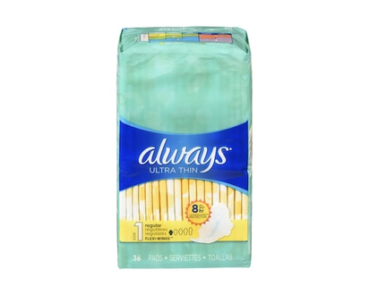 Always Ultra Thin Feminine Pads with Wings for Women, Size 1, Regular Absorbency, Unscented, 36 Count - 36.0 EA