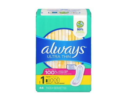 Serviettes Always Ultra Thin, régulières sans ailes, taille 1, non parfumées, 44 serviettes - 44 CHA