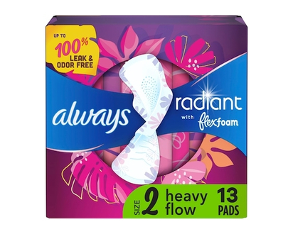 Serviettes Always Radiant, degré d’absorption très abondant, parfumées, taille 2, 13 unités - 13 CHA