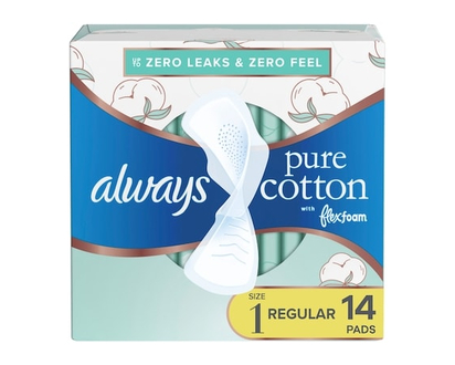 Always Pure Cotton with FlexFoam Pads Size 1, 14 Count - 14 EA