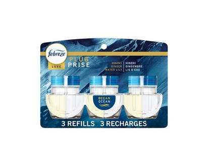 Febreze Plug In Air Freshener, Odor-Fighting Scented Oil Refill, Ocean Scent, 3 Refills - 77.7 ML