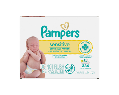 Pampers Baby Wipes Sensitive Perfume Free 4X Pop-Top Packs 336 Count - 336.0 EA