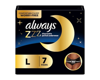 Always ZZZ Overnight Disposable Period Underwear for Women Sz L, 360° Coverage for Worry-Free Nights, 7 Count - 7.0 EA