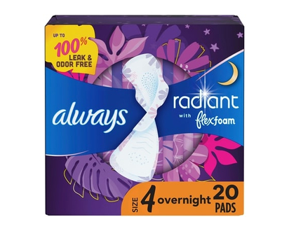 Always Radiant Pads Overnight Wing - 20.0 EA