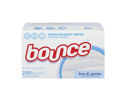 Bounce Feuilles assouplissantes Free & Gentle, 200 feuilles, non parfumées, hypoallergéniques et testées sous contrôle dermatologique - 200 CHA