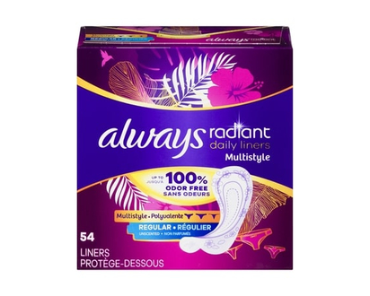 Always Protège-dessous quotidiens Radiant polyvalents, régulier, non parfumés, 54 u - 54 CHA