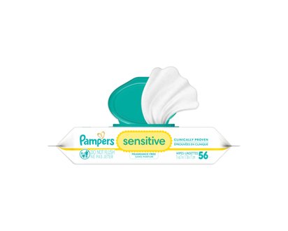 Pampers Baby Wipes Sensitive Perfume Free 1X Pop-Top 56 Count - 56 EA