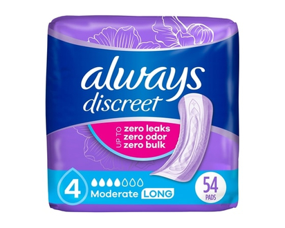 Always Discreet Moderate Incontinence Pads, Long - 54.0 EA