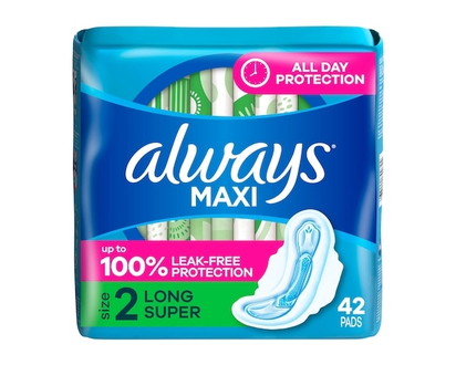 Always Maxi Daytime Pads with Wings, Size 2, Long, Unscented, 42 CT - 42.0 EA