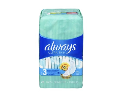 Serviettes Always Ultra Thin, extra longues Super avec ailes, taille 3, non parfumées, 28 serviettes - 28 PQT