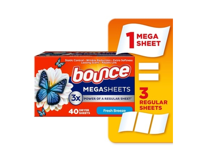 Bounce WrinkleGuard Mega Dryer Sheets, 40 Count, Wrinkle Release Fabric Softener Sheets with Outdoor Fresh Scent - 40.0 EA