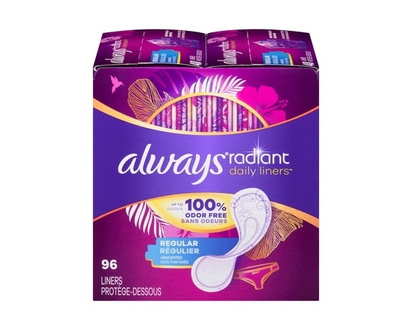Always Protège-dessous quotidiens Radiant, longueur régulière, degré d’absorption léger, jusqu’à 100 % sans odeurs et sans parfum, avec bande adhésive