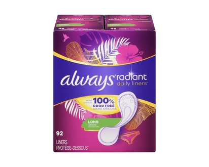 Protège-dessous quotidiens Always Radiant longs, non parfumés, protection jusqu’à 100 % sans odeurs, 92 protège-dessous - 92 CHA