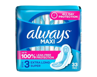 Always Maxi Size 3 Extra Long Super Pads with Wings, Unscented - 33.0 EA