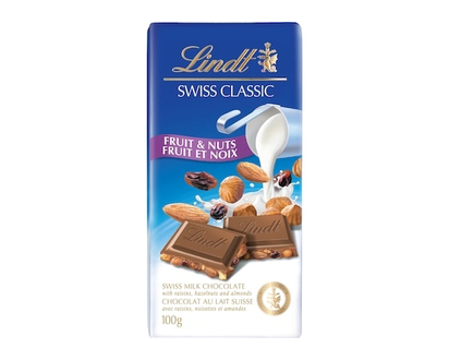 Lindt SWISS CLASSIC Barre de chocolat au lait aux fruits et aux fruits secs - 100.0 G