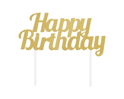 Happy Birthday Cake Topper Gold Glitter - 1.0 EA