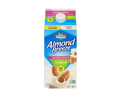 Blue Diamond Almond Breeze Unsweetened Almond Milk, Original - 1.89 L
