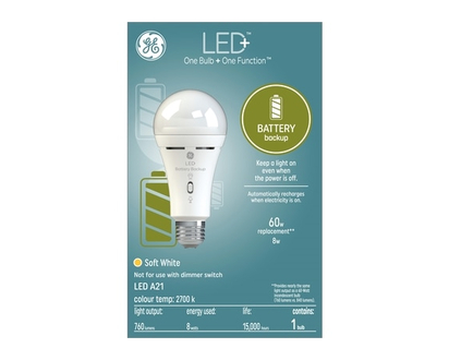 GE LED+ 8W A21 Battery Back-up 1PK - 1.0 EA