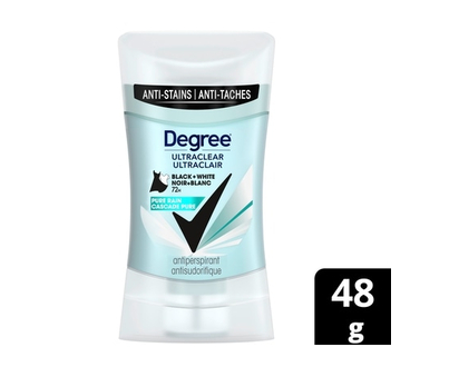 Degree Antiperspirant Deodorant Anti-White Marks & Yellow Stains Black+White, Pure Rain, 72-hour Sweat and Odour Protection - 48.0 G
