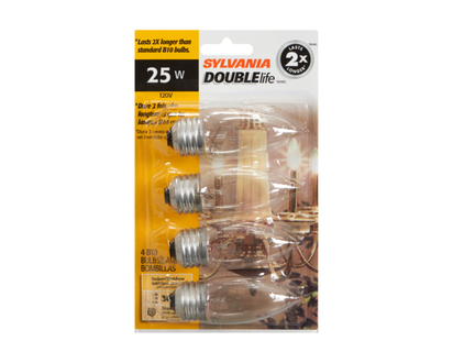 Sylvania 3000 Hour Incandescent Light Bulb, 25W B10 VP4 - 1.0 EA