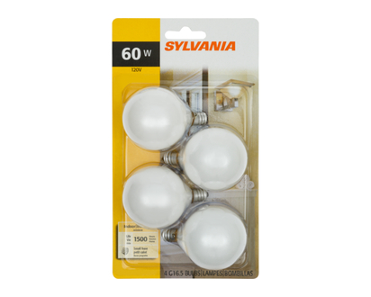 Sylvania G16 Globe 60W Light Bulbs, White - 4.0 EA