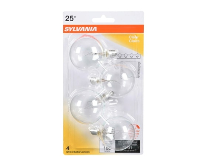 Sylvania G16 Globe 25W Light Bulbs, Clear - 4.0 EA