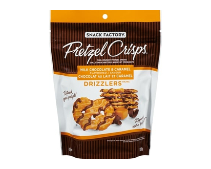 The Snack Factory Pretzel Crisps Drizzlers Thin, Crunchy Pretzel Snacks Milk Chocolate & Caramel Flavoured - 155.0 G