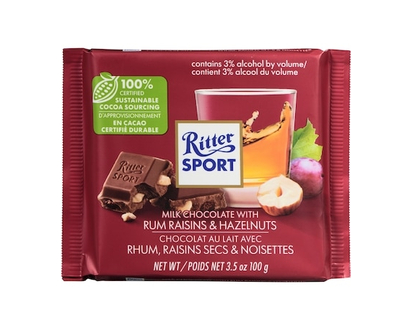 Ritter Sport Chocolat au Lait avec Rhum Raisins Secs & Noisettes - 100.0 G