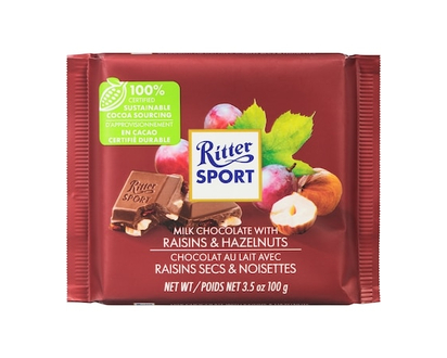 Ritter Sport Chocolat au lait aux raisins secs et aux noisettes - 100.0 G