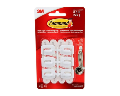 3M Mini Command Hooks, White - 6.0 EA