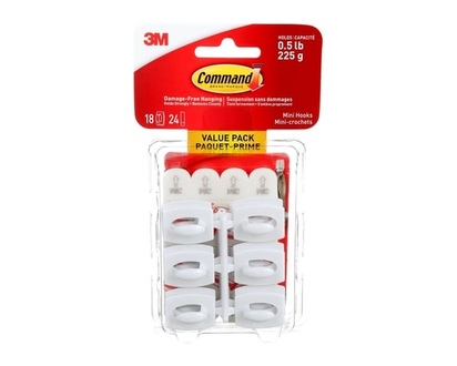 3M Mini Command Hooks, Value Pack White - 1.0 EA