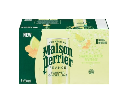 Maison Perrier Forever Ginger Lime, Sparkling Water Beverage, Natural Ginger Lime Flavour, No Calories, No Sweeteners, No Sodium, Sourced & Bottled In