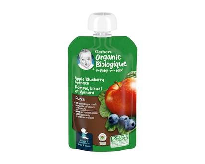 Gerber Organic Purée Apple Blueberries Spinach Baby Food - 128 ML