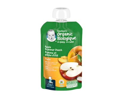 Gerber Organic Purée Apple Summer Peach Baby Food - 128 ML