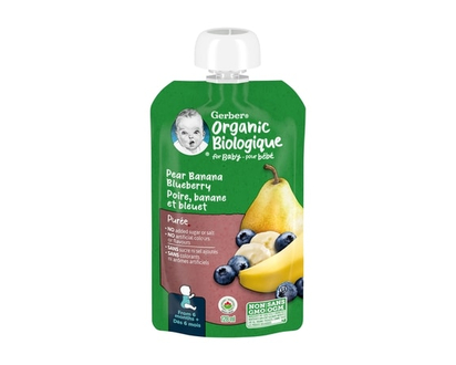 Gerber Purée Biologique Poire Banane Bleuet Aliment pour Bébé - 128 ML