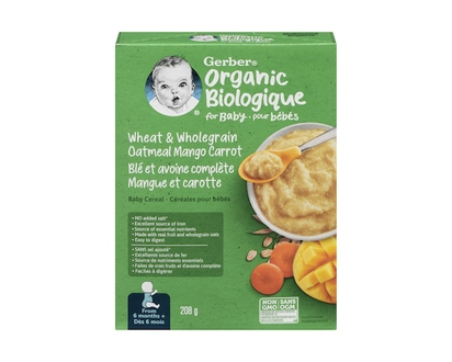 GERBER ORGANIC CEREAL MNGO CRT - 208 G