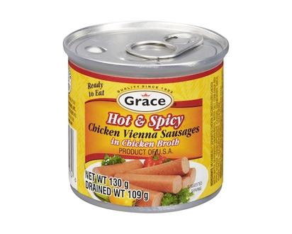 Grace Chicken Vienna Sausages In Chicken Broth, Hot & Spicy - 130.0 G