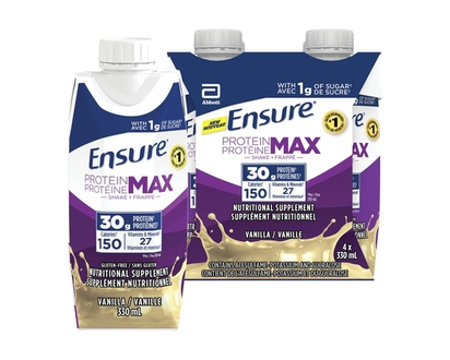 Ensure Ensure Protein Max 30 g Nutrition Shake Supplement, Vanilla Protein Drink with 30 g of High-Quality Protein, 1 g of Sugar, 330 mL (Pack of 4),
