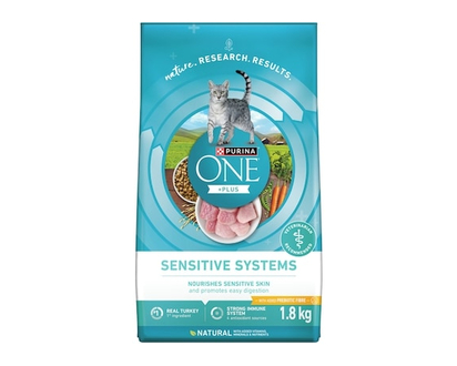 Purina ONE +Plus Sensitive Systems Turkey, Dry Cat Food - 1.8 KG