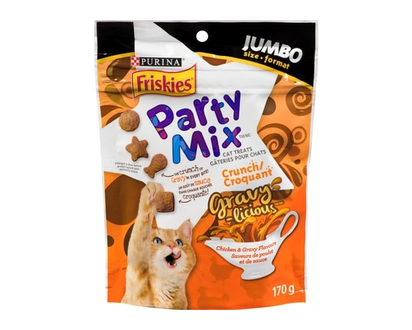 Purina Friskies Party Mix Gravy-licious Crunch Chicken and Gravy, Cat Treats - 170.0 G