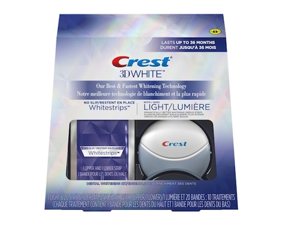 Ensemble de blanchiment des dents Crest 3D Whitestrips Blanc professionnel avec lumière accélératrice à DEL, 19 traitements, 30 niveaux plus blancs -