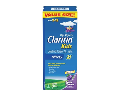 Claritin Kids, Allergy Medicine, 24-Hour Non-Drowsy Relief Syrup, Grape Flavour, 240 mL - 240 ML