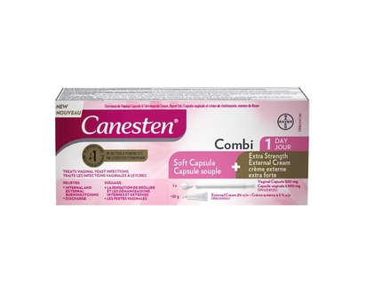 Canesten® Combi 1 Day Vaginal Soft Capsule for Yeast Infection and Extra Strength External Cream, 1 Treatment - 1 CAP