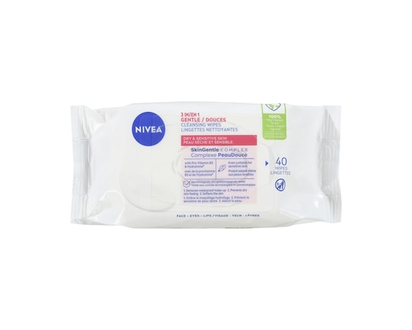 Nivea Lingettes nettoyantes douces pour le visage 3-en-1 de NIVEA pour peau sèche et sensible, 40 unités - 40 CHA