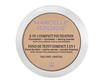 Marcelle Skincaring 3-In-1 Compact Foundation + Concealer + Setting Powder With Hyaluronic Acid Classic Ivory - 8.5 G
